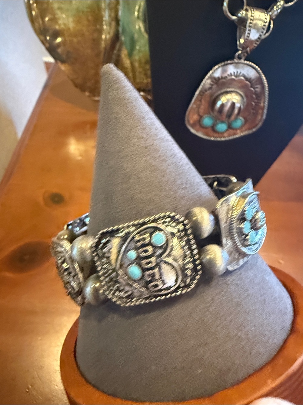 Silver-Tone Pendant Necklace with Turquoise Accents - Picture 6 of 11